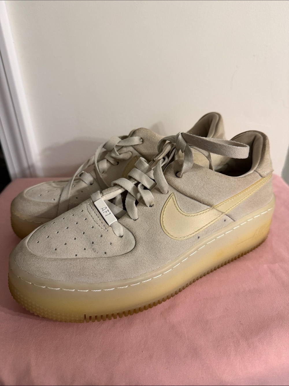 Nike AF1 Women’s Beige Suede Platform Sneakers with Cream Swoosh